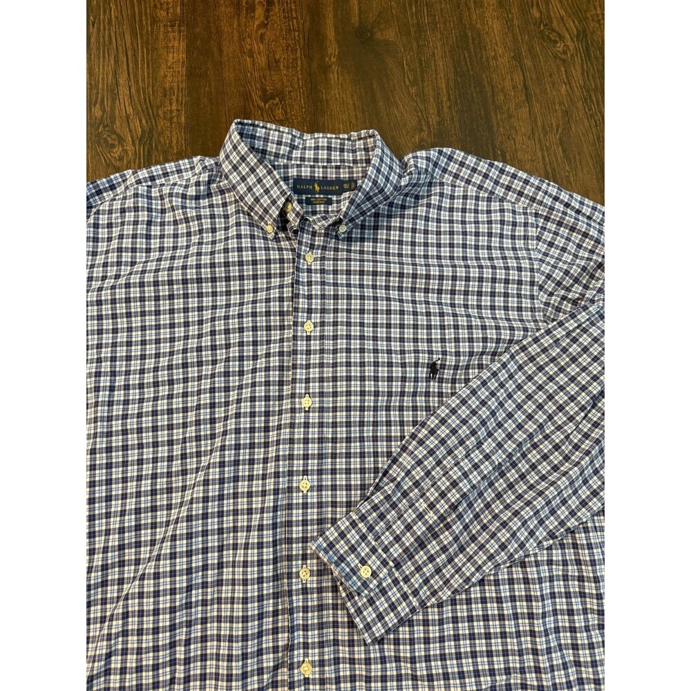 Polo Ralph Lauren 3XLT Plaid Cotton Long Sleeve Button Down Shirt Blue Pony